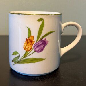 Vintage J.W.K. Bavaria, Germany Porcelain Cup  ~ Yellow & Purple Tulips ~ Floral